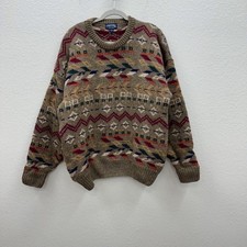 VTG Lands End Aztec Southwestern Shetland Wool Knit Sweater Mens Large England