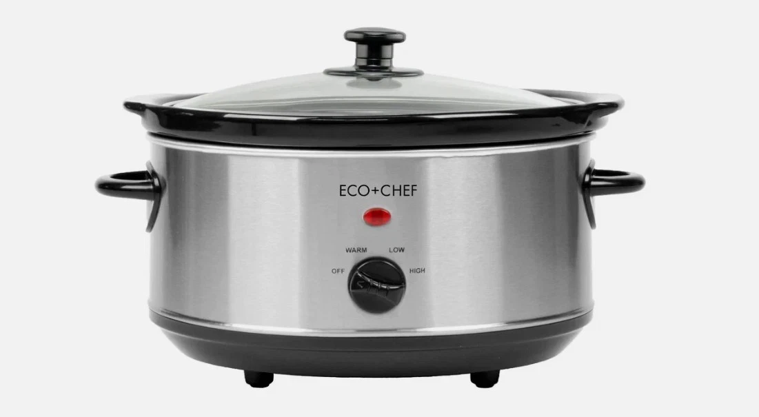 Eco+Chef 4Qt Stainless Steel Slow Cooker w/Removable Stoneware Pot, 3 Temp, 200W