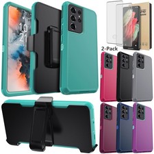 For Samsung Galaxy S21 Ultra Phone Case Cover Belt Clip Holster/Screen Protector