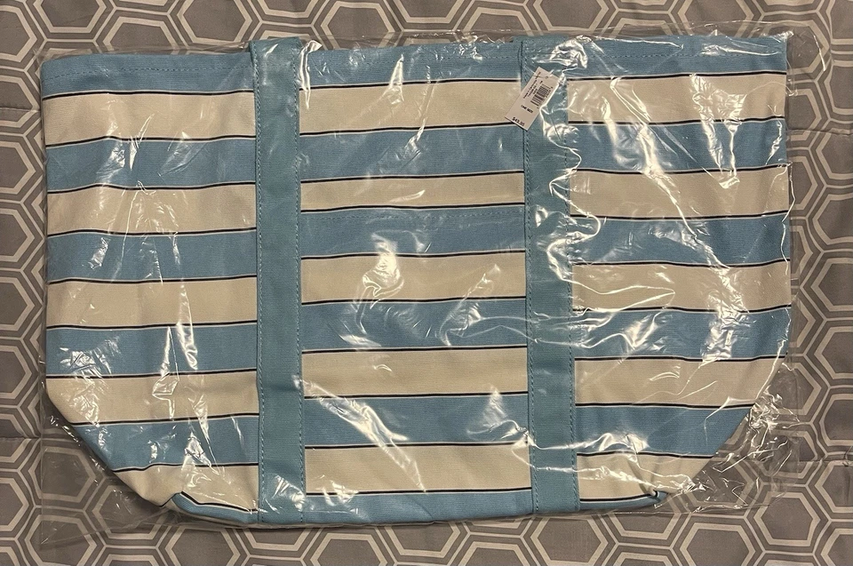 NUEVO CON ETIQUETAS GAP - Bolso de Mano de Lona de Algodón a Rayas Azul Claro Beach Shopper - 22" x 13.5" x 7" Foto 4 de 4