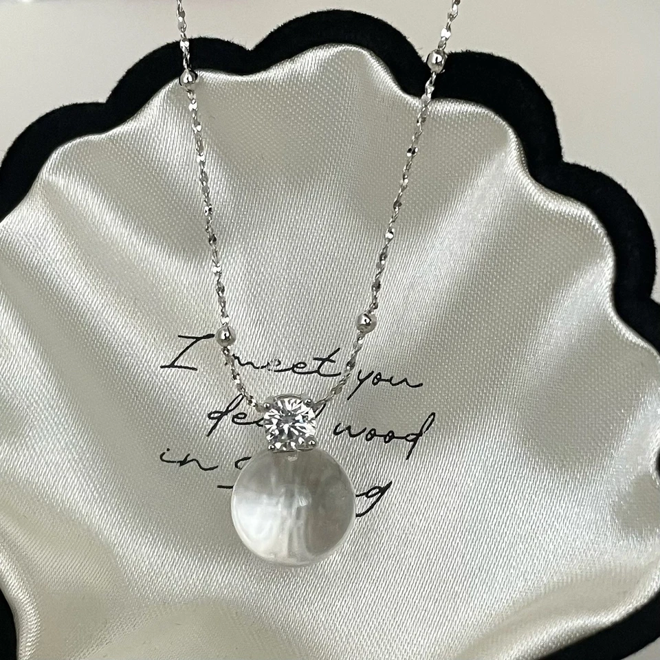 Colgante de piedra lunar etérea orbe y circón S925 plata delicado collar satélite Foto 2 de 4