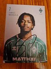 WERDER BREMEN AUTOGRAMMKARTE SAMUEL MBANGULA SAISON 25/26 ORIGINAL SIGNIERT