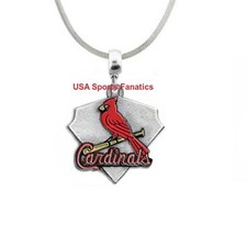 St. Louis Cardinals Team Logo Diamond Pendant Necklace on a .925 SS Snake Chain