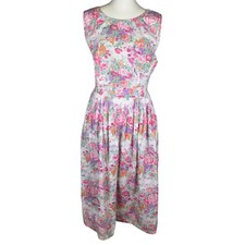 VTG Tangibles Floral Cotton Midi Dress L Cottagecore Prairie Garden 90s READ