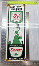 Sinclair Dealer 22 Genuine Vintage Flat Gas Pump Service Station Porcelain Sign