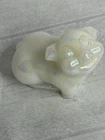 Vintage Fenton Art Glass White Opal Iridescent Pig Figurine Being Lazy