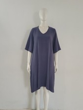 Tara Vao (M) Blue Tunic Dress UK 12 14 EU 40 42 Navy Midi 1/2 Sleeve Cotton Boho