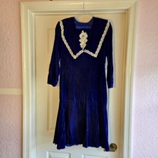 Vintage Jessica Mcclintock Saphire Blue Drop Waist Midi Dress Girls Size 12 USA