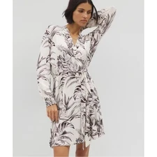 SOMA Cool Nights Floral Long Sleeve Short Robe Stretchy White Brown Sz L