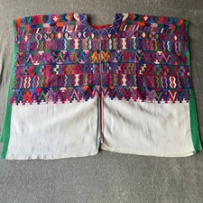 Vintage Guatemalan Huipil Handwoven Mayan Textile Embroidered Folk Art Top