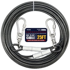 Dog Tie Out Cable 25ft   Heavy Duty 1000lbs Break Strength, 5mm Diameter C
