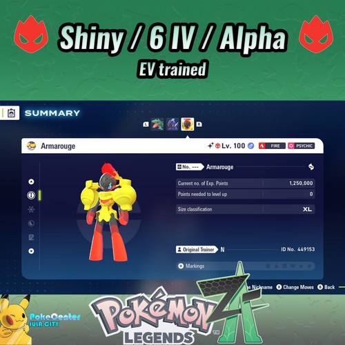 Armarouge Pokemon Legends ZA ❗❗  Alpha ❗❗  Shiny 6 IV🟢 Battle Ready ⚫ EVs