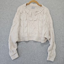 Urban Outfitters Sweater Women's Crop Ivory Knit Long Sleeve Cable Knit Sz XS