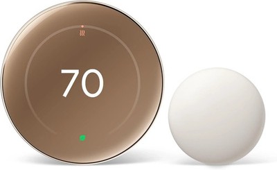 Google Nest Learning Thermostat (4th Gen)   Polished Gold w/ Temperature Sensor