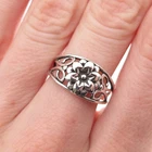 925 Sterling Silver Vintage Flower Oxidized Ring Size 7