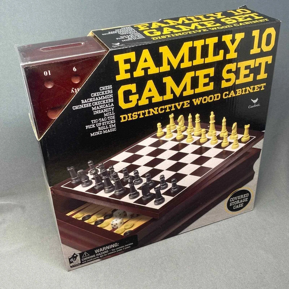 Cardinal Family 10 Games Set With Distinctive Wood Cabinet New Backgammon Chess - Image 4 of 4