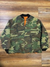 Vintage SafTbak Workwear Jacket Large 90s Bomber USA Made Camo Green Reversible