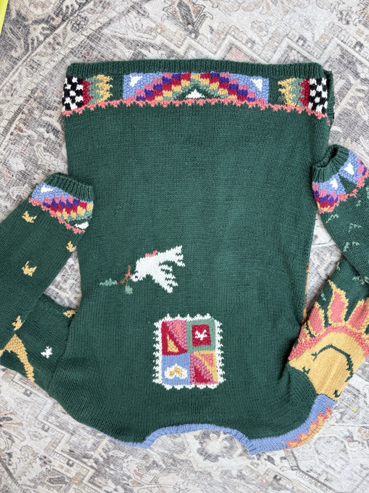 Vtg Signatures by Northern Isles Hand knit Sweater Women XL Green Noah's Ark image 6