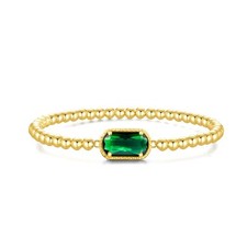 Emerald Gemstone Birthstone Bracelets For Women 14k Plated Gold Beaded Stretch E
