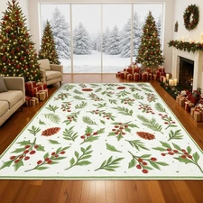 Christmas Area Rug 5' x 7' Washable Rugs for Living Room Decorative Indoor Ru...