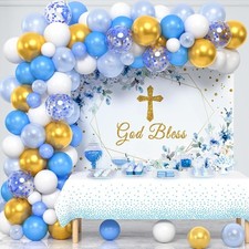 Baptism Decorations for Boys Mi Bautizo First Communion Decorations, Blue Gold B