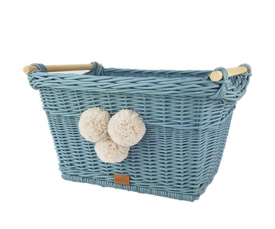 Toyi Weidenkorb Spielzeug-/Wäschekorb TERRACE Blau mit Pompons