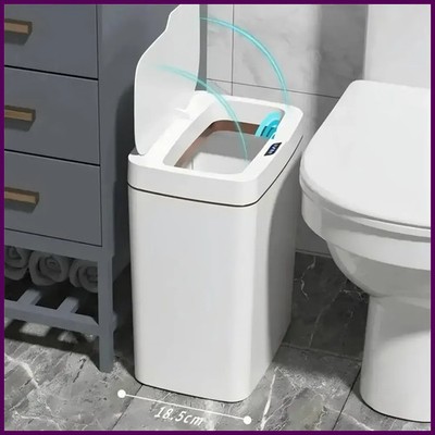White Touchless 15L Smart Sensor Trash Can   Electronic Bathroom Garbage Bin