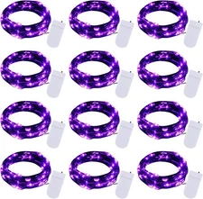 Halloween Purple Fairy String Lights: 12 Pack 7 Ft 20 LED Battery Operated Firef