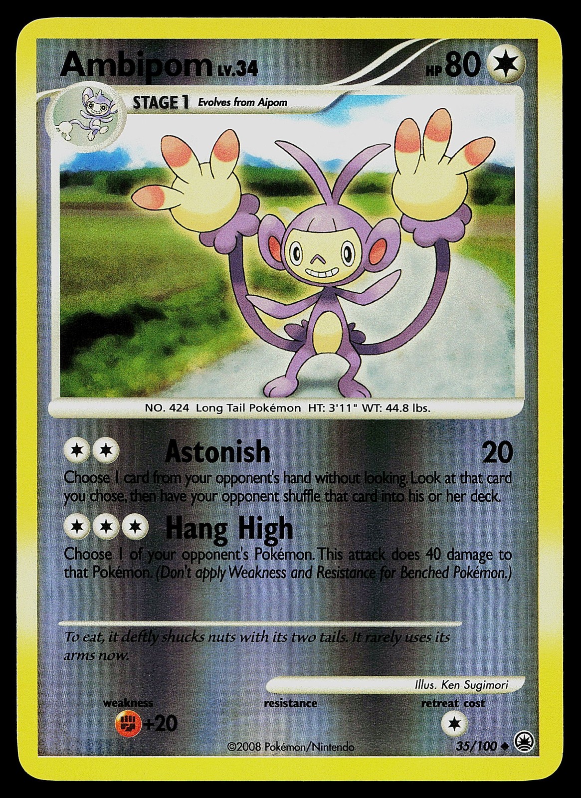 Pokemon Card - Ambipom Majestic Dawn 35/100 Uncommon Reverse Holo