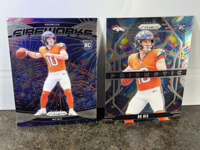 2024 Panini Prizm Football Hobby Bo Nix RC Prizmatic + Fireworks Inserts Broncos