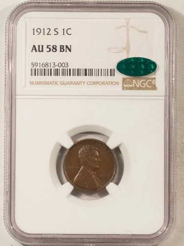 1912-S LINCOLN CENT - NGC AU-58 BN, CAC APPROVED! PQ & LOOKS UNC!