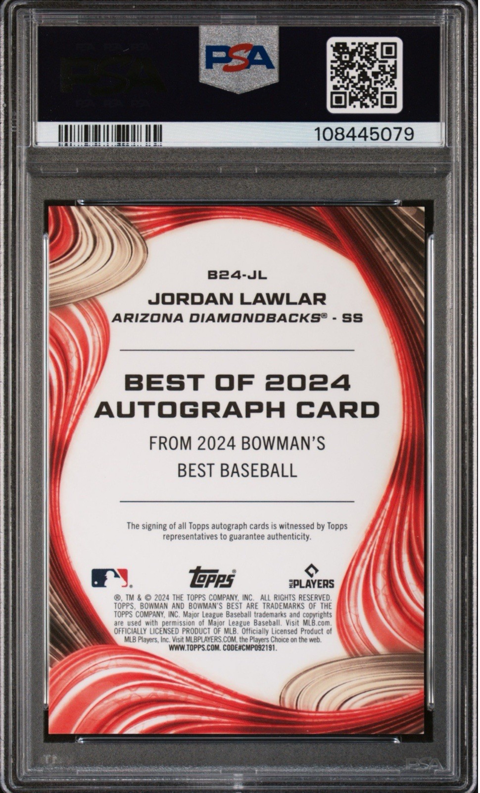 2024 Bowman’s Best Jordan Lawlar /25 Orange X-Fractor RC PSA Auth Auto 10 Pop 1 view 2