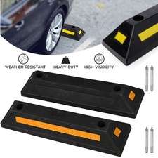 2X Heavy Duty Rubber Wheel Stops for Garage Parking Cars Reflective Safety Strip