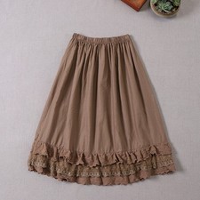Lady Lace Trim Skirt Petticoat Elastic Waist Swing A-line Underskirt Mori Casual