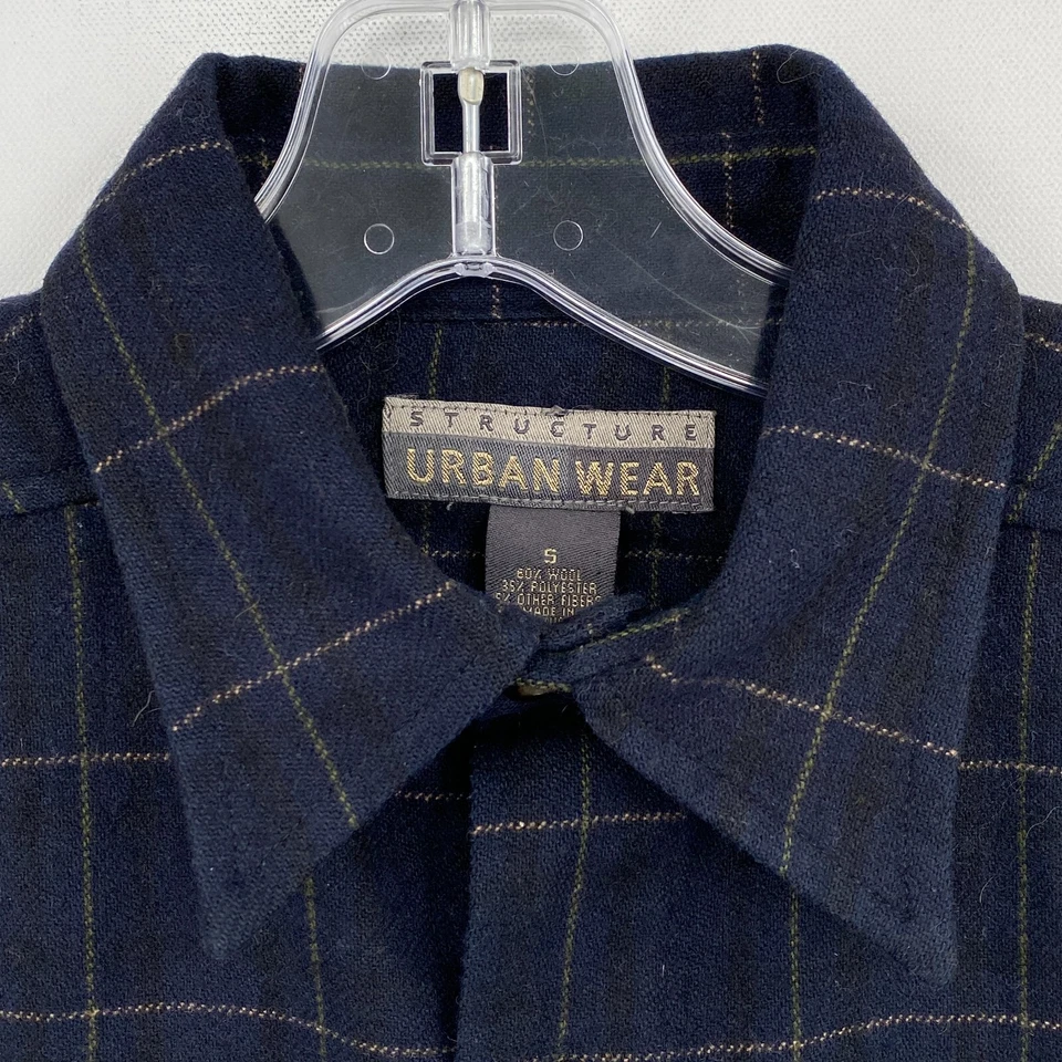 Vintage Structure Urban Wear Mens Wool Blend Shirt Size Small Black Blue 90s - Image 2 of 4