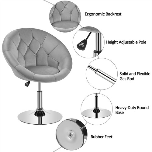 Barstool Height Adjustable Bar Chair PU Round Tub Chair Swivel Vanity Chair - Picture 66 of 83
