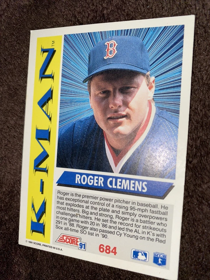 Tarjeta de béisbol 1991 Score Roger Clemens #684 **Como nueva, viene en funda** Foto 2 de 2