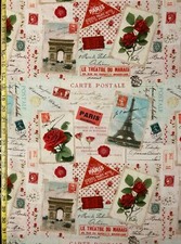 Paris Cream Timeless Treasures Fabric eiffel tower rose postcard france