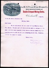 1889 W S Tyler Wire Works Co - Crimped Mining Cloths Cleveland Letter Head Bill