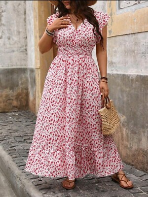 Plus Size Große Größen Kleid Maxikleid Maxi A-Linie Raffung Blumendruck 44-52