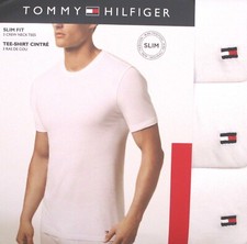 3 TOMMY HILFIGER SLIM FIT SIZE MEDIUM WHITE CREW NECK T-SHIRTS UNDERSHIRTS