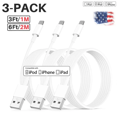 1/3Pack 3/6Ft USB Charger Cable Charging Cord For Apple iPhone 13 12 11 8 6 Plus - Picture 8 of 9