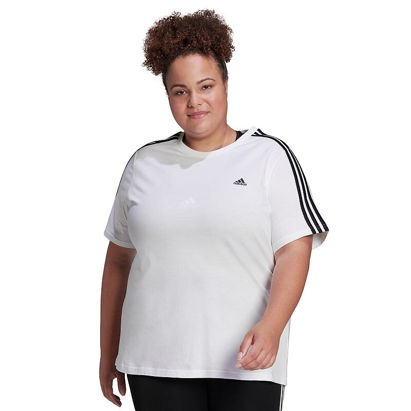 Adidas Plus Size Essentials Slim 3-Stripes T-Shirt, White, 1X
