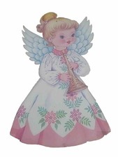 Vintage Diecut Angel 16" Pink Christmas Angelic Girl Playing Trumpet Cardboard
