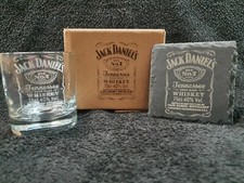 Jack Daniel's Tumbler Glass with slate Coaster gift set personalised