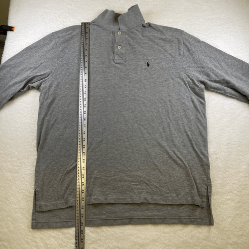 Vintage Polo Ralph Lauren Mens Polo Shirt Long Sleeve XL Grey Gray Solid Extra L - Picture 5 of 11