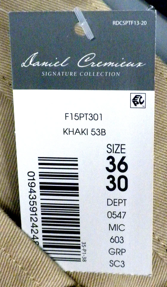 Pantalones chinos caqui Daniel Cremieux Signature Collection para hombre talla 36 x 30 Foto 4 de 4