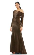 Mac Duggal 26660 Metallic Off shoulder Gown Sz 8 Chocolat $398