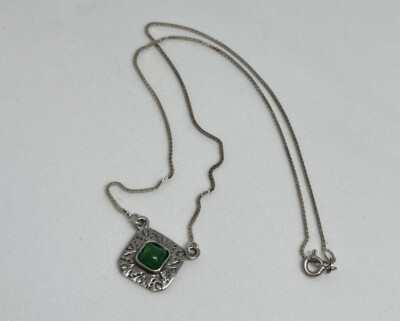 Vintage Handcrafted 925 Sterling Silver Square Pendant Necklace