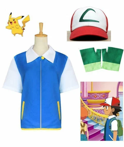 Pokemon-Ash Ketchum Kinder Cosplay Set Erwachsene Kostümjacke + Handschuhe + Hut - Bild 2 von 14